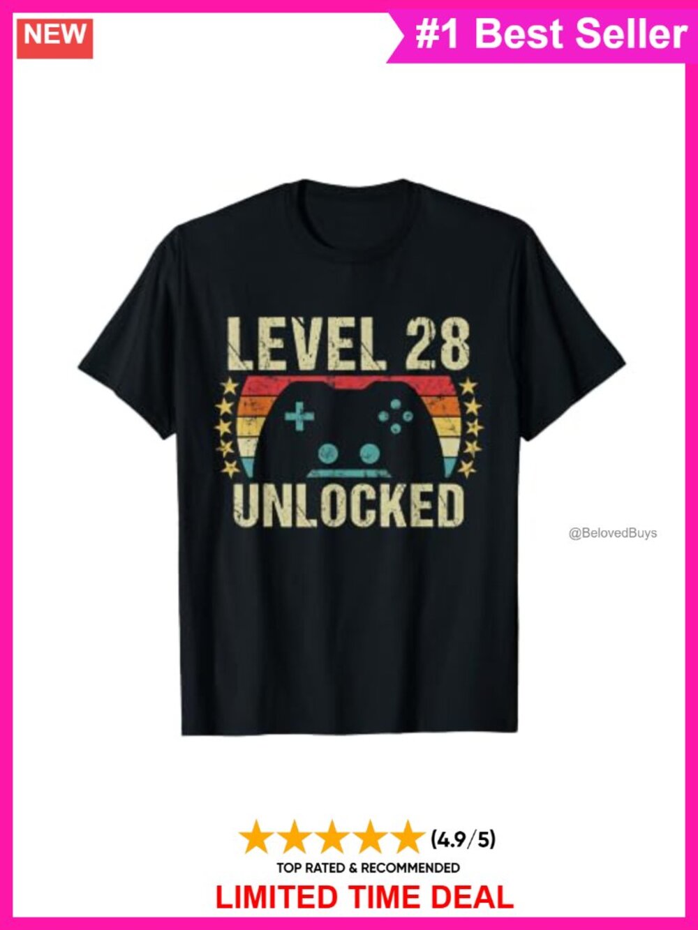 28th Birthday Gaming T-Shirt Retro Video Game Player Tee Short Sleeve